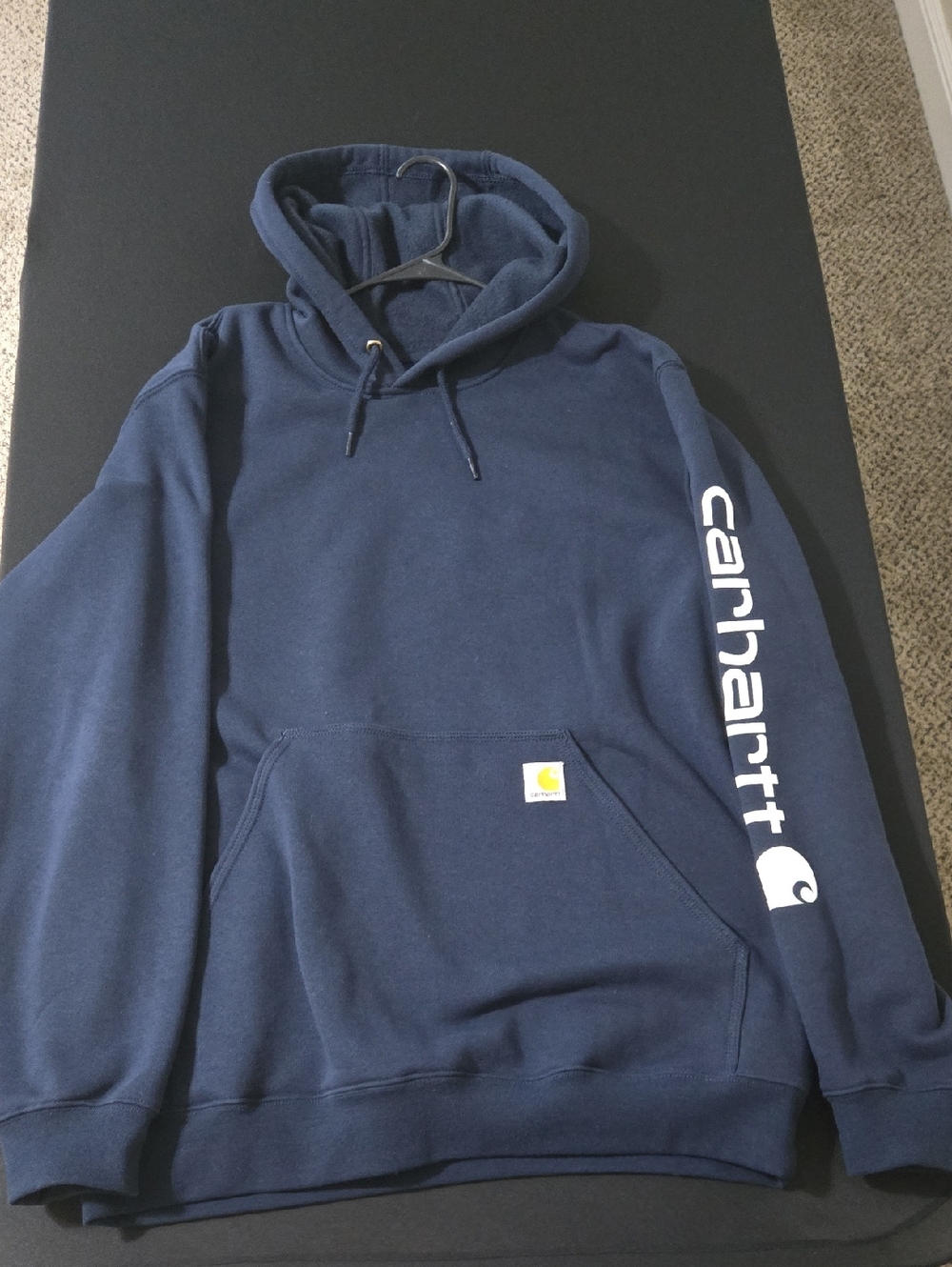 Carhartt Navy Crewneck Hoodie with White Sleeve Logo